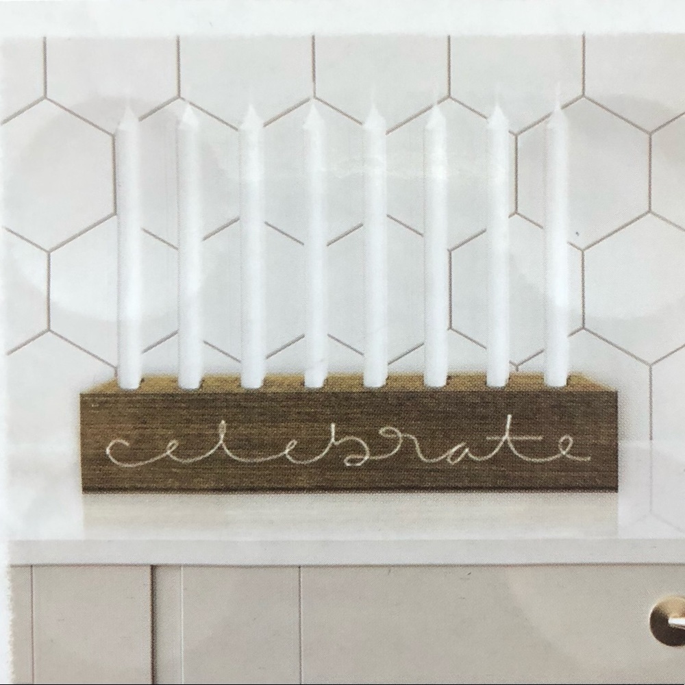 Wood CELEBRATE table tapered candle holder